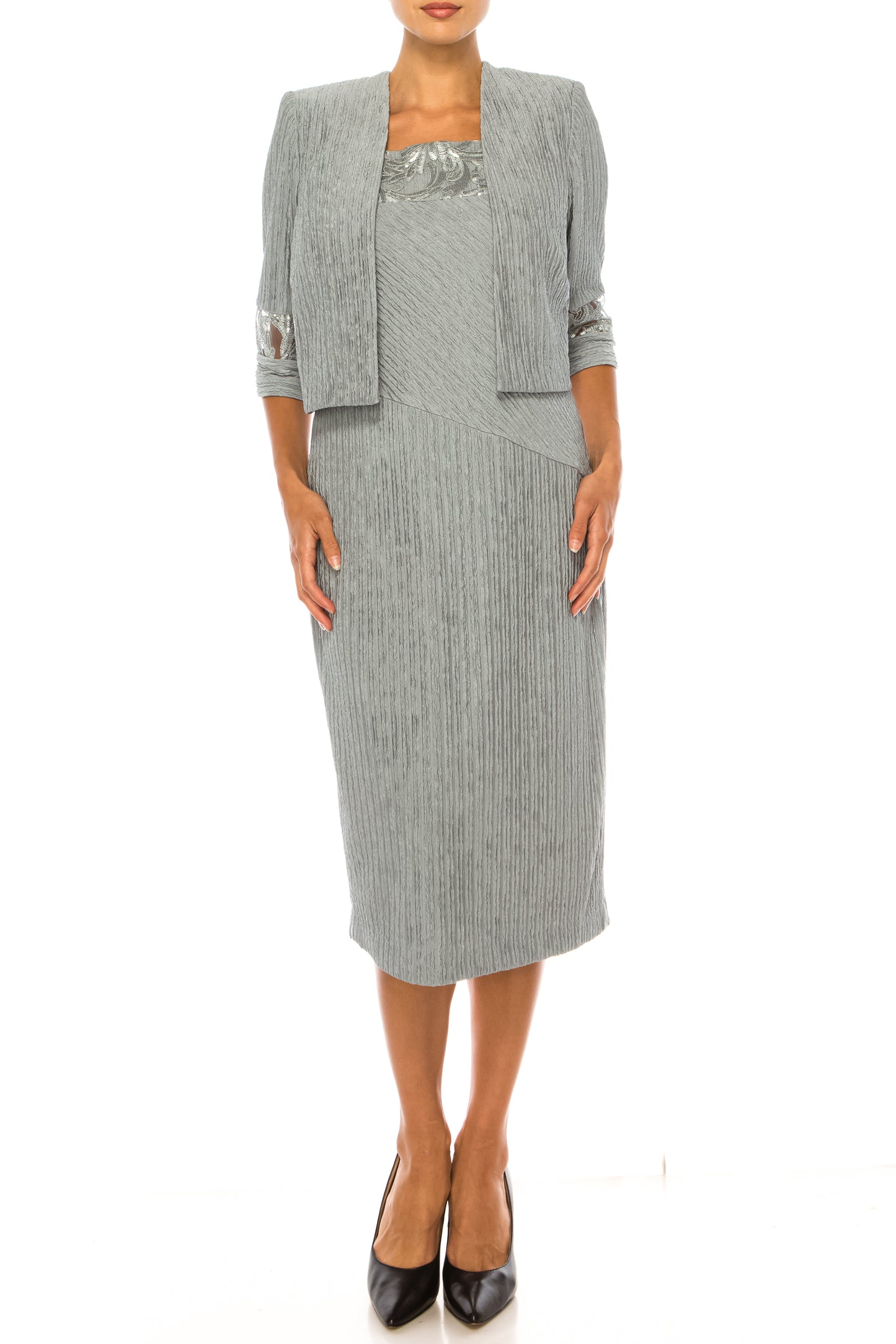 Brianna Milay Embroidered Sequin Jacket Dress Set