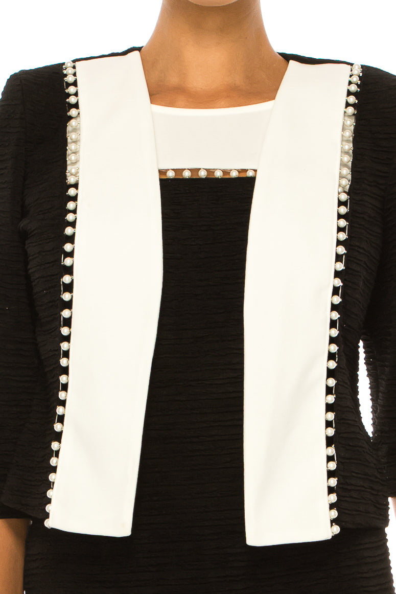 Brianna Milay Pearl Accented Contrast Jacket Dress