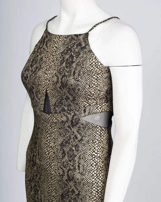 Bebe Animal Foil Print mesh Bodycon Dress