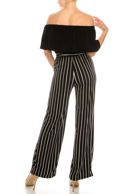 BeBe Off-The-Shoulder Striped Pants Jumpsuit