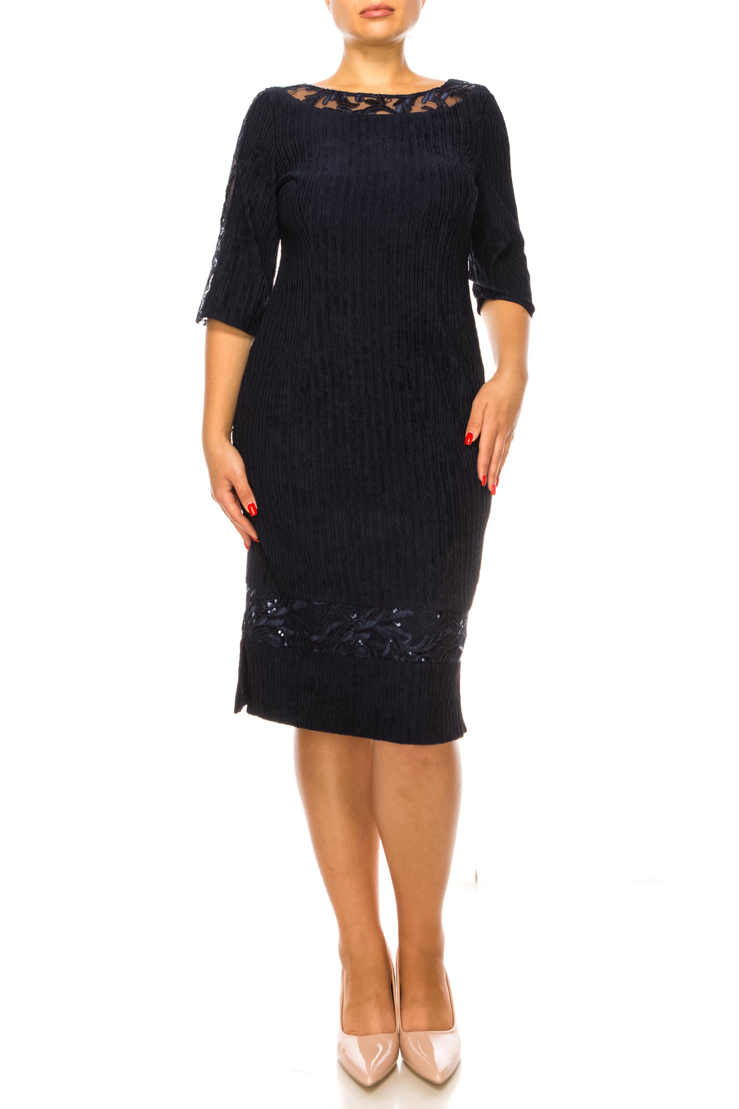 Brianna Milay 3/4 Sleeve Embroidered Sequin Dress