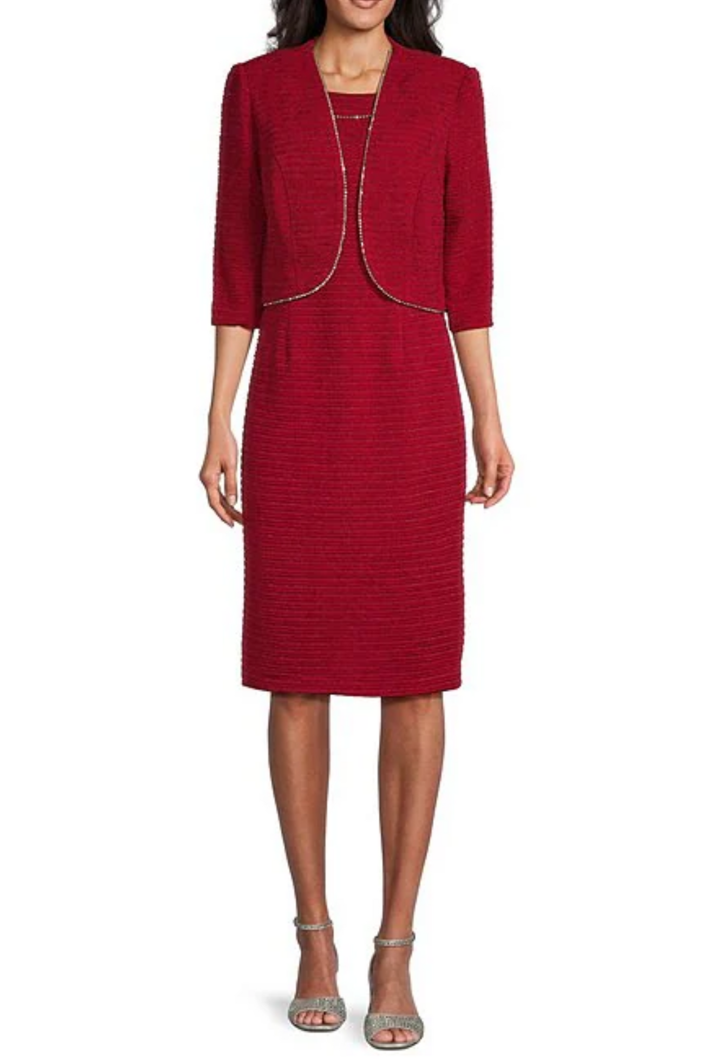 Brianna Milay 2-Piece Rhinestone Trim Jacket Dress