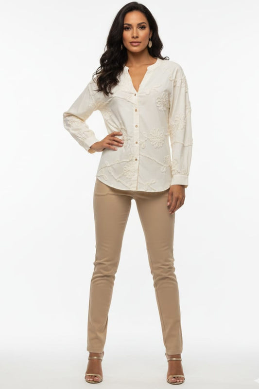 Hester & Orchard Embroidered Floral Button-Down Blouse