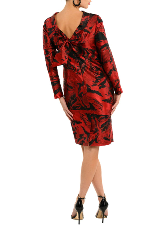 Cenia Metallic Abstract Back Bow Sheath Dress