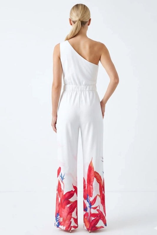 Chicways Crimson Tropical One-Shoulder Wide-Leg Jumpsuit