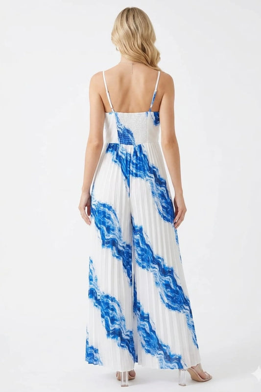 Chicways Abstract Print Pleated Maxi Jumpsuit