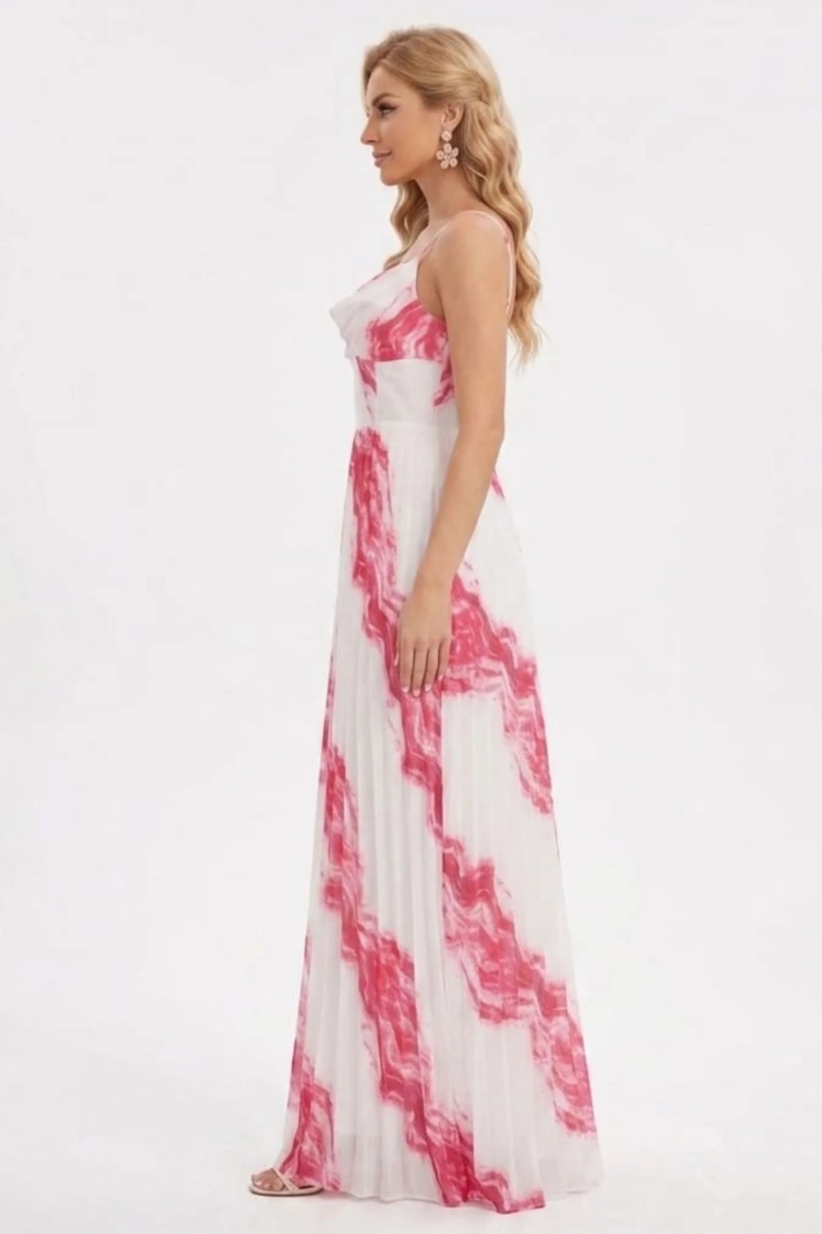 Chicways Abstract Print Pleated Maxi Jumpsuit