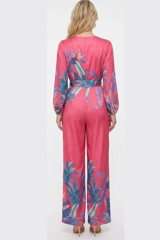 Chicways Botanical Long-Sleeve Wide-Leg Jumpsuit