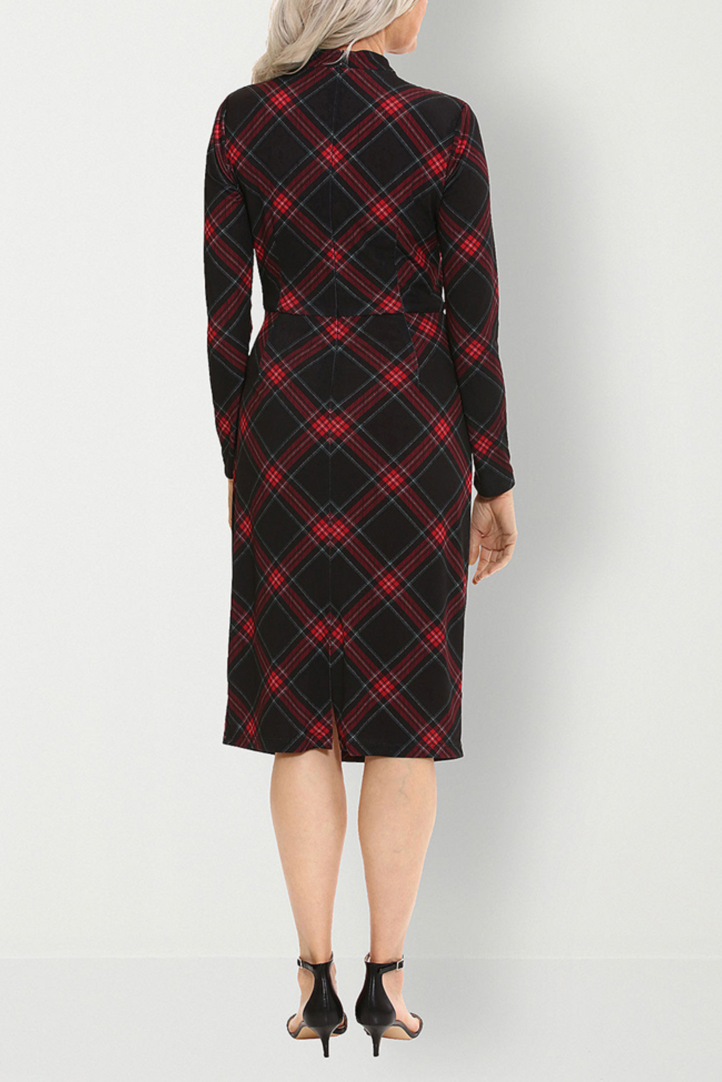 Clover & Sloane Plaid Ruched Mock Neck Midi Dress