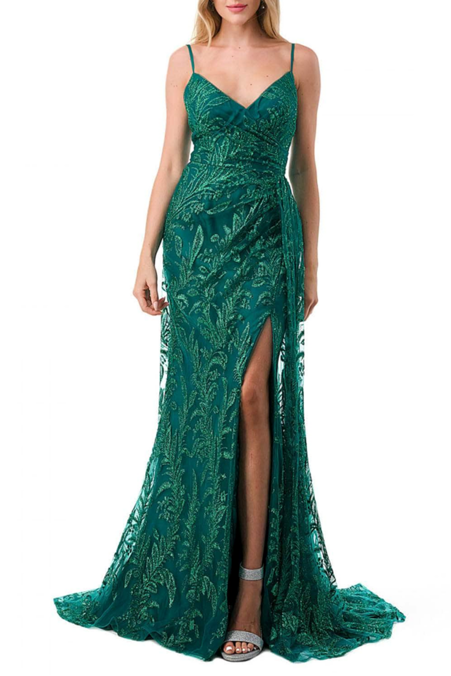 Coya Embellished Pleated Waist Long Evening Dress