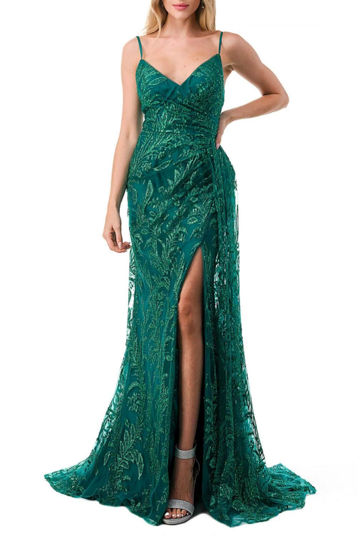 Coya Embellished Pleated Waist Long Evening Dress