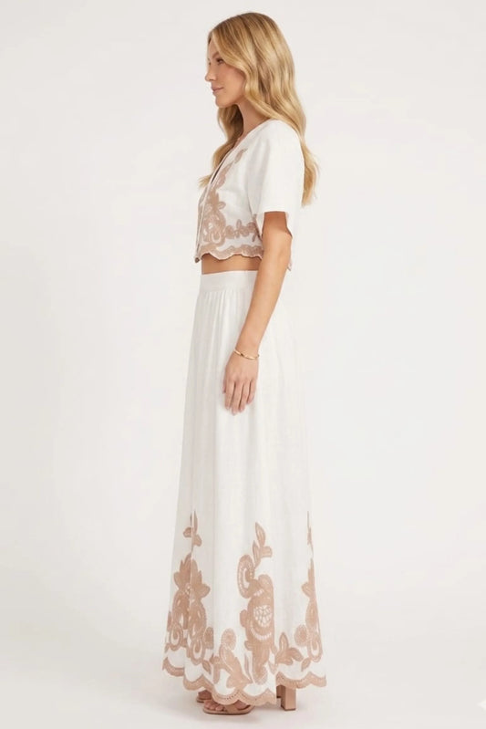 Chicways Embroidered Two-Piece Maxi Skirt Set