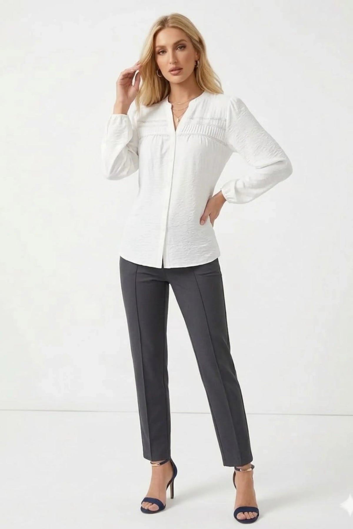 Hester & Orchard Pintuck Pleated Long Sleeve Blouse