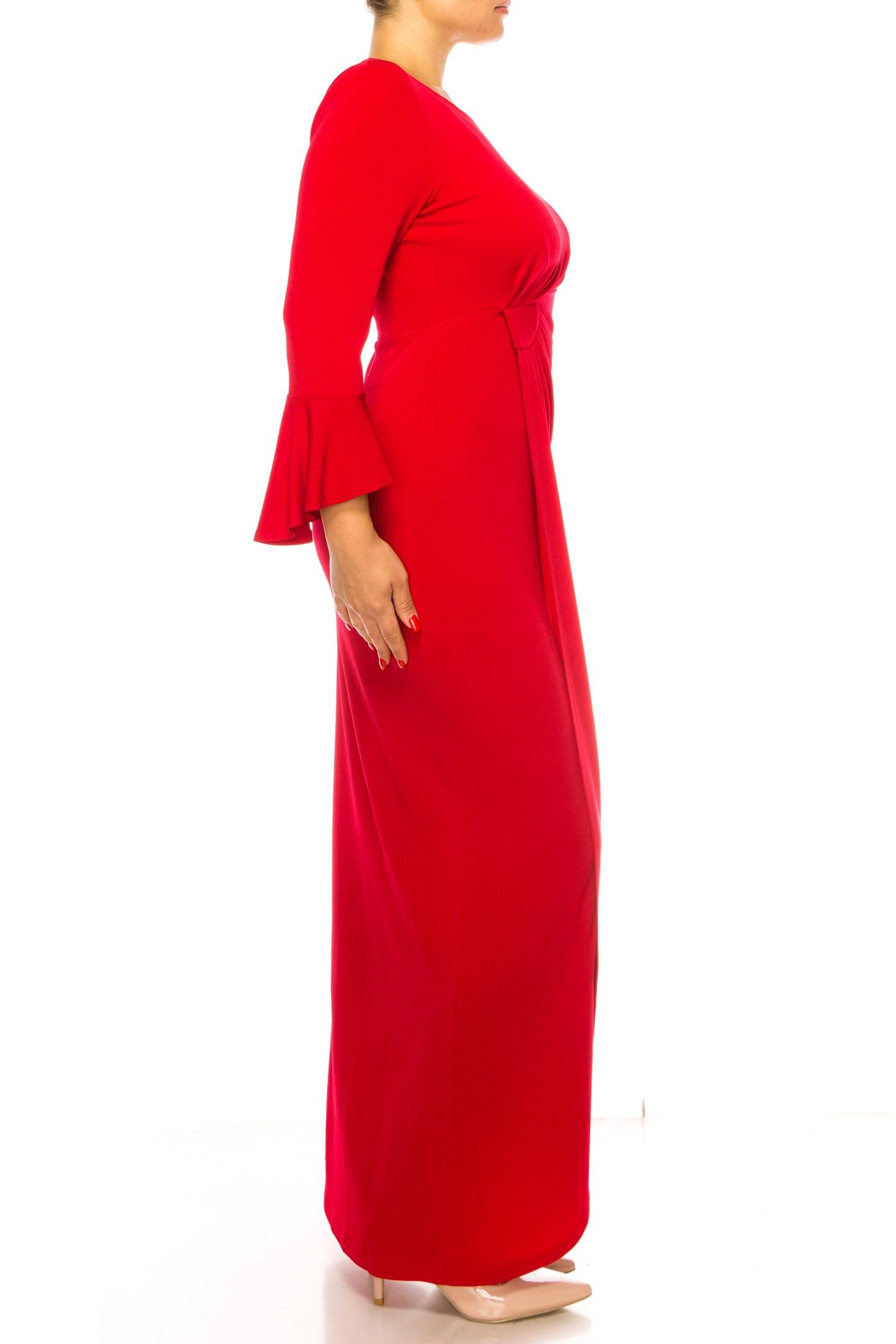 Connected Apparel Trumpet Sleeve Evening Dress