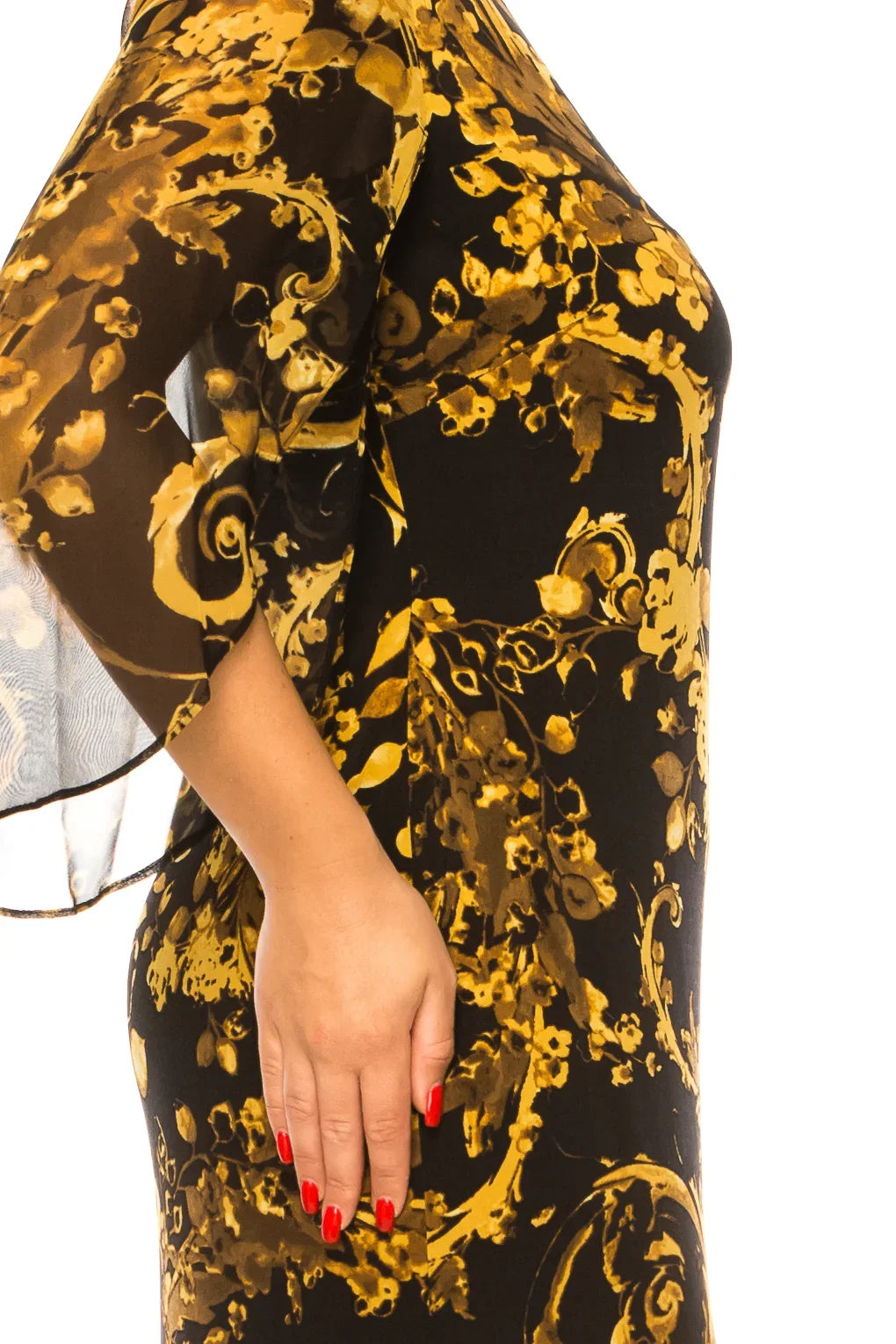 Connected Apparel Floral Sheer Sleeve Sheath Dress