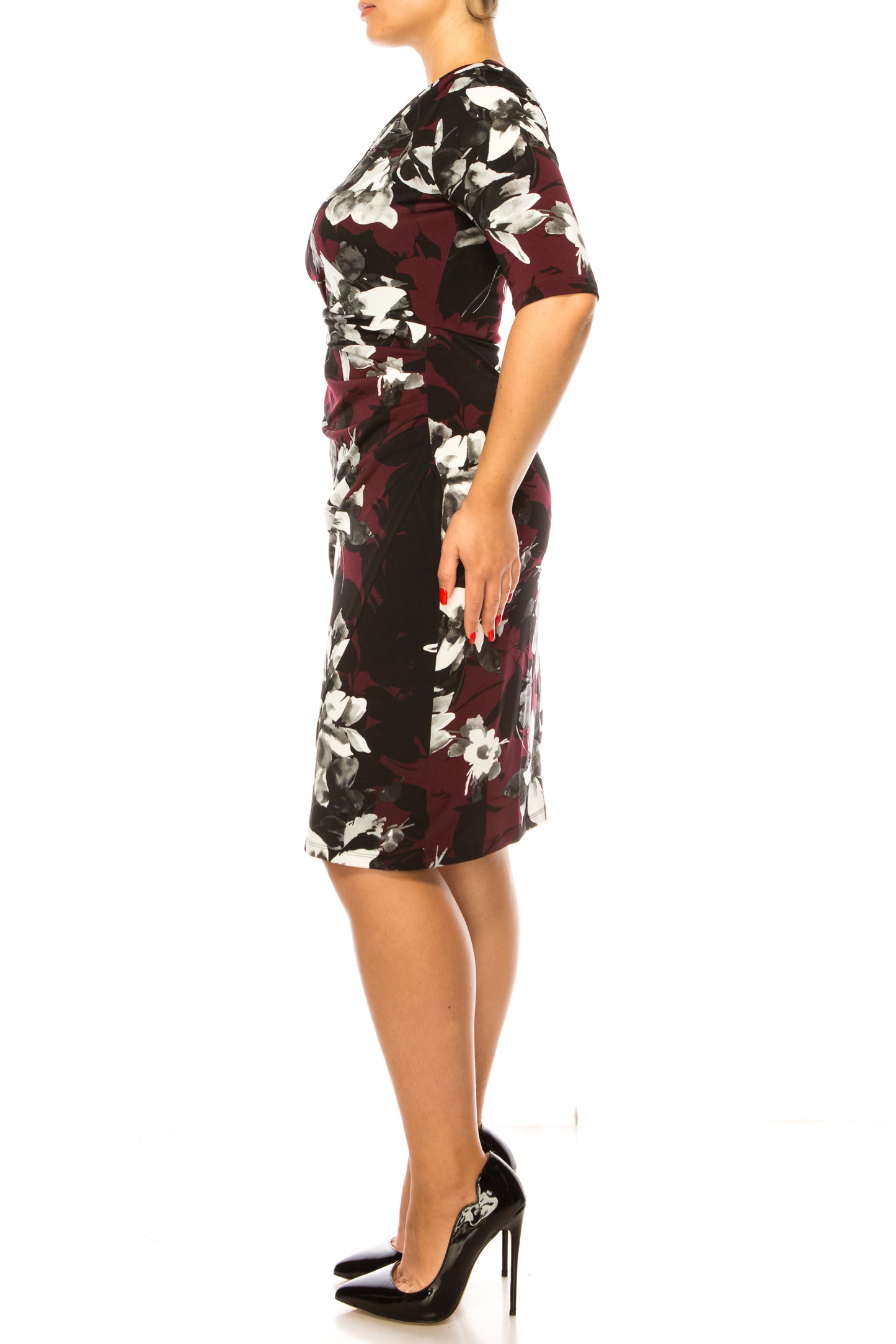 Connected Apparel Draped Bodice Floral Dress