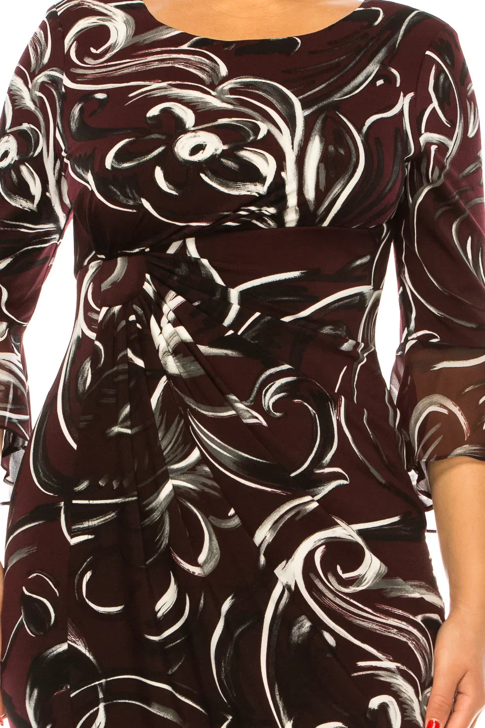 Connected Apparel Abstract Pleated Waist Dress