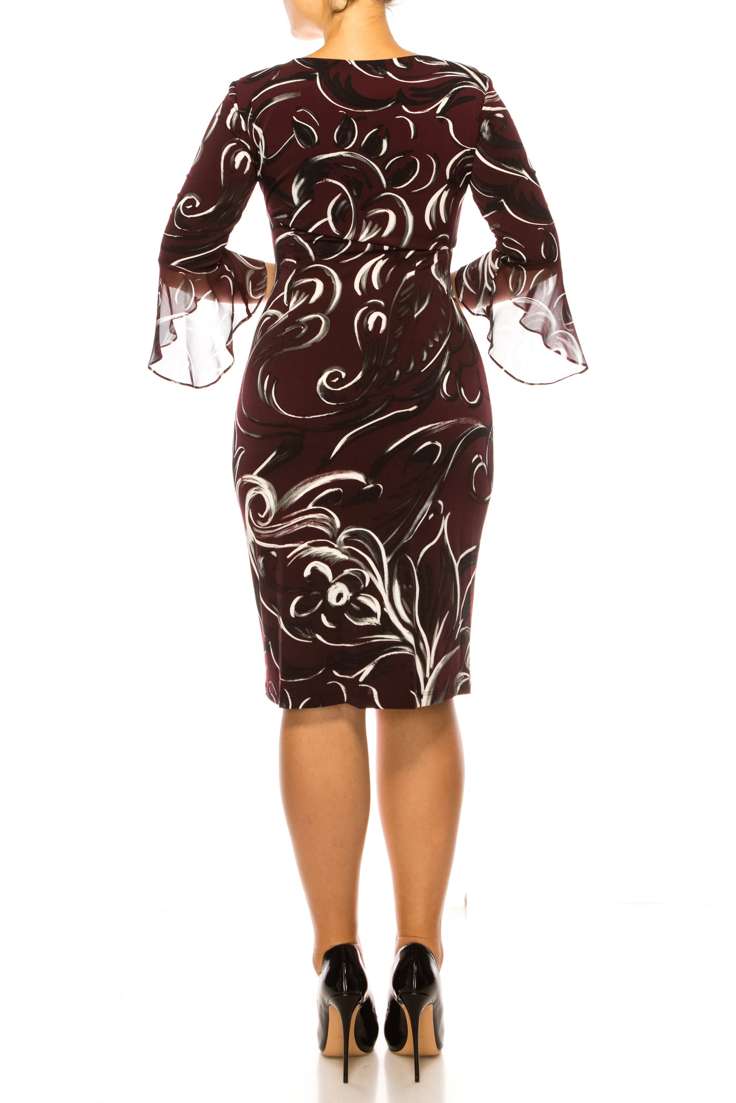 Connected Apparel Abstract Pleated Waist Dress
