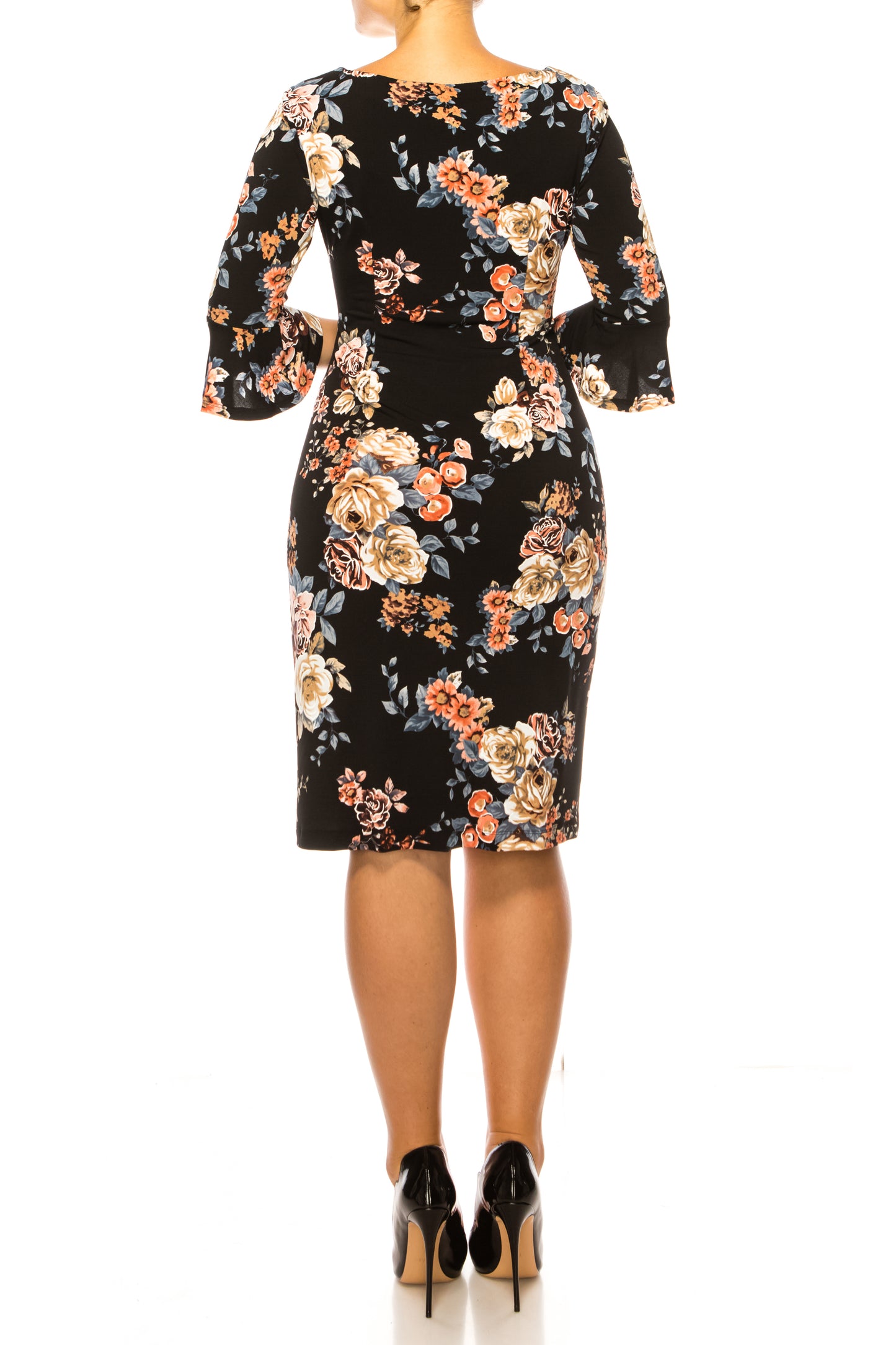 Connected Apparel Floral Side Pleated Sheath Dress