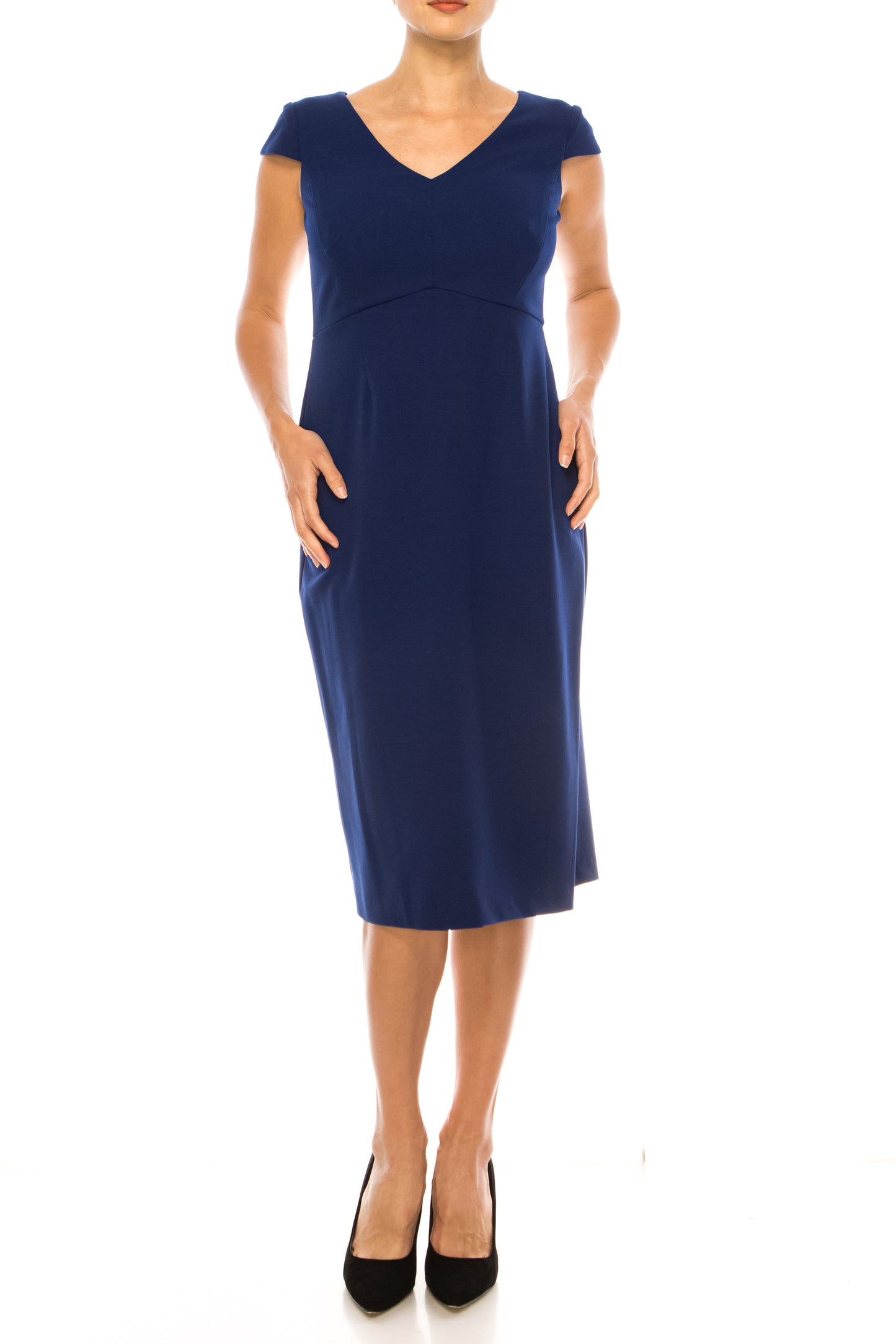Connected Apparel Cap Sleeve V-Neck Sheath Dress