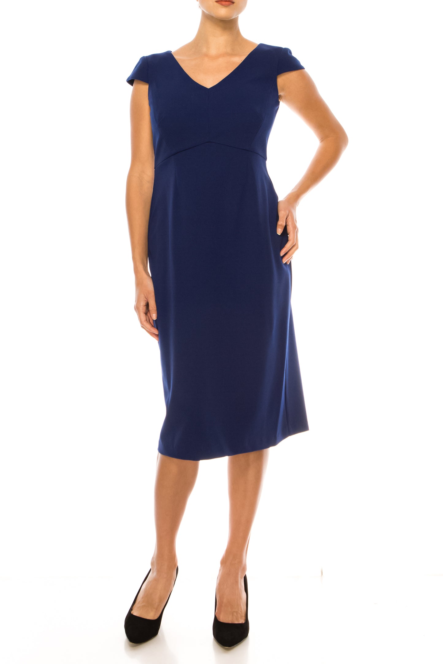 Connected Apparel Cap Sleeve V-Neck Sheath Dress