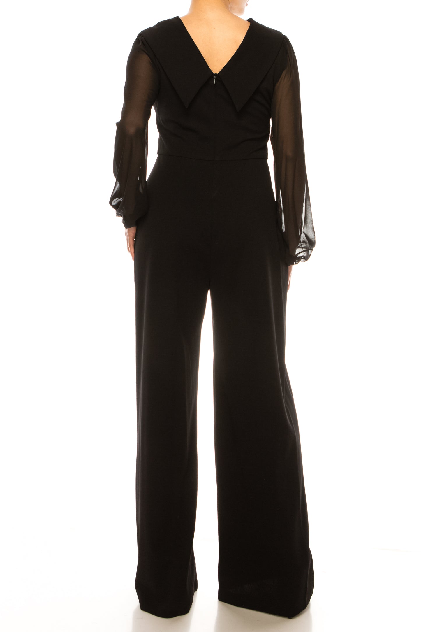Connected Apparel Sheer Sleeve Wide Leg Jumpsuit