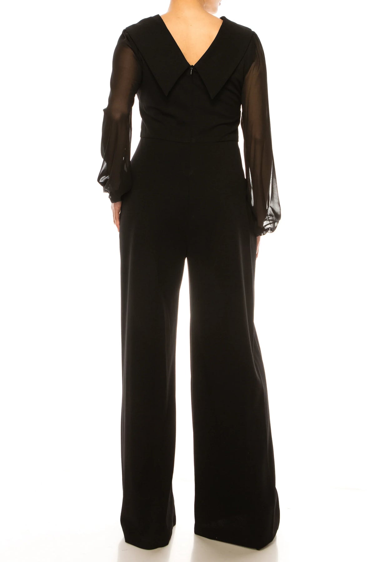 Connected Apparel Sheer Sleeve Wide Leg Jumpsuit