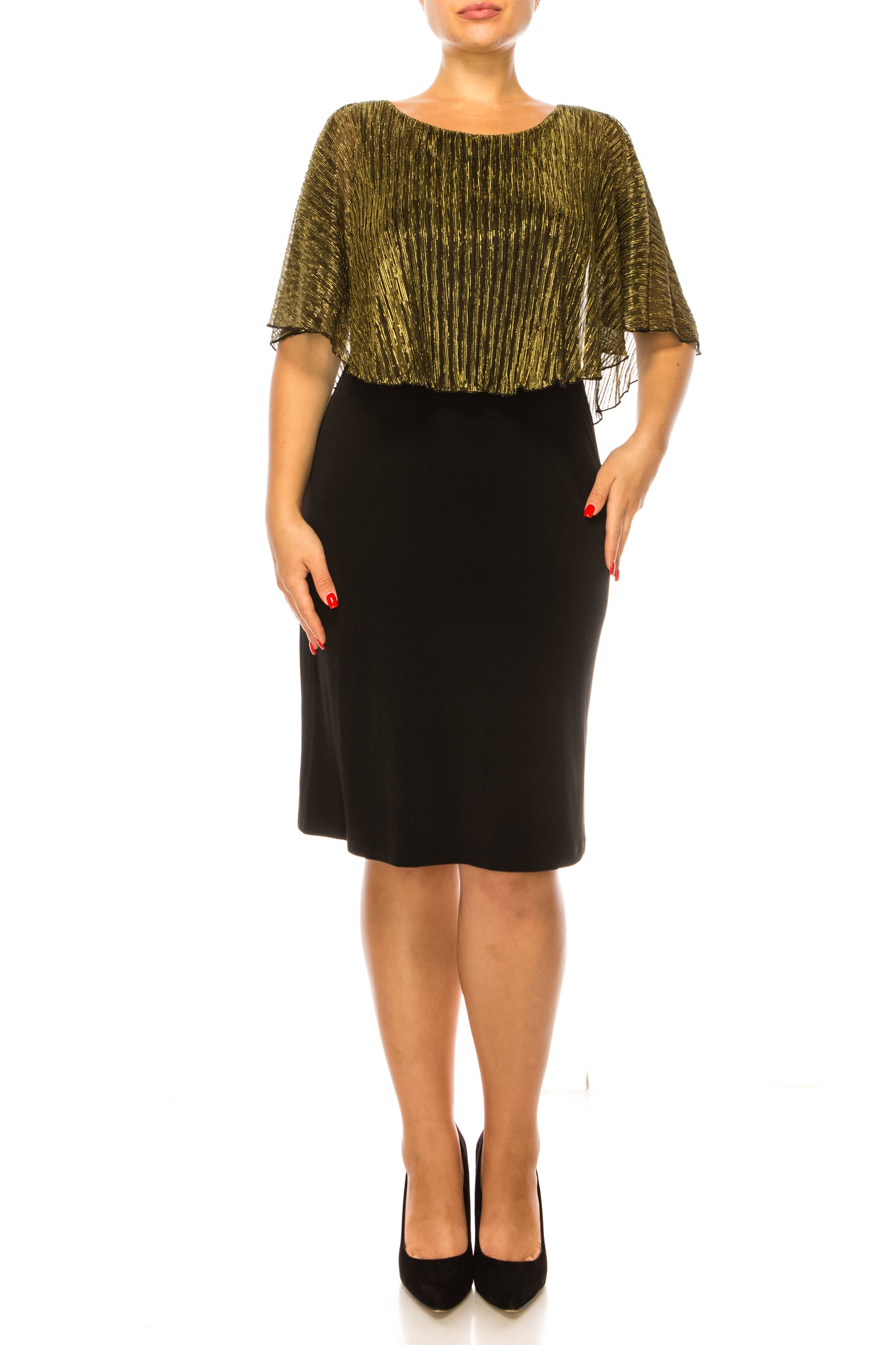 Connected Apparel Gold Caplet Sleeve Evening Dress