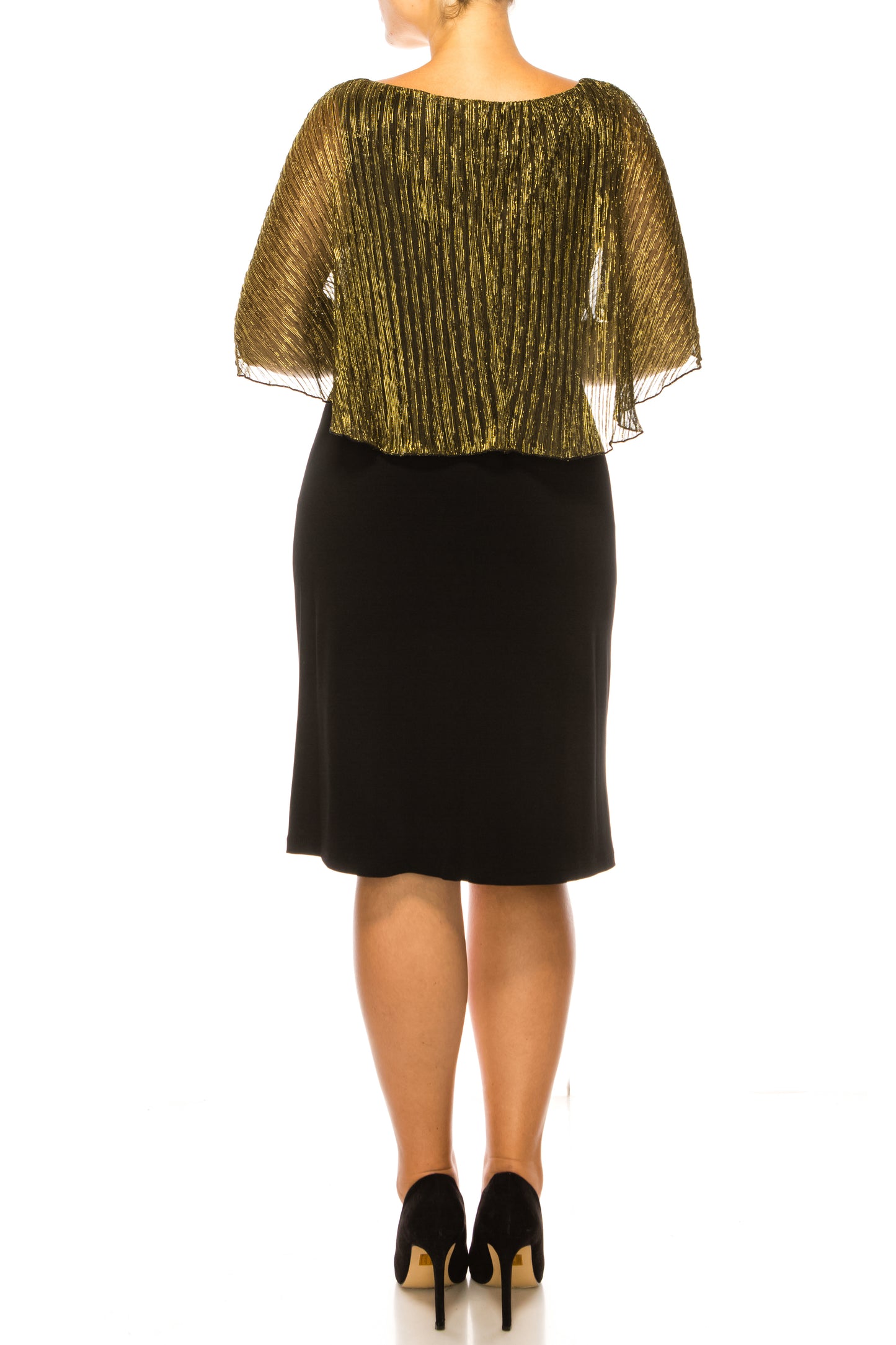Connected Apparel Gold Caplet Sleeve Evening Dress