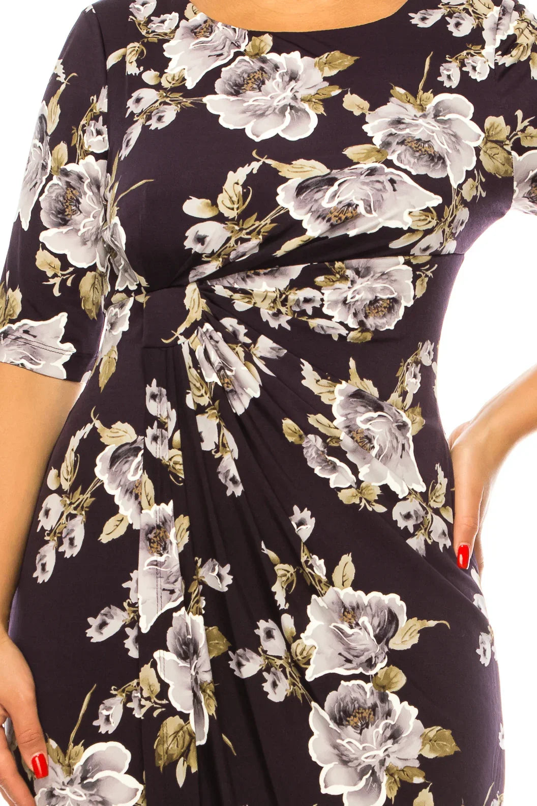 Connected Apparel Side Pleated Floral Sheath Dress