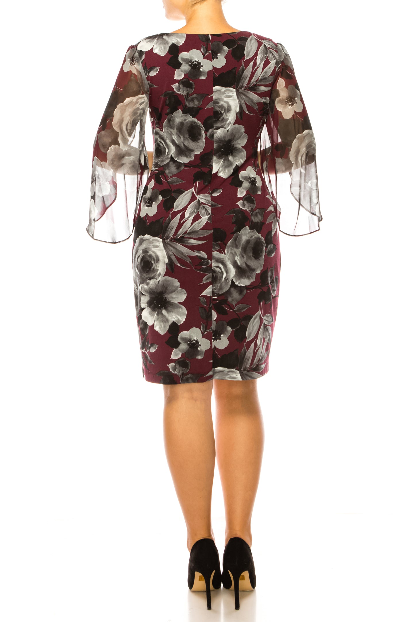 Connected Apparel Floral Split-Sleeve Sheath Dress