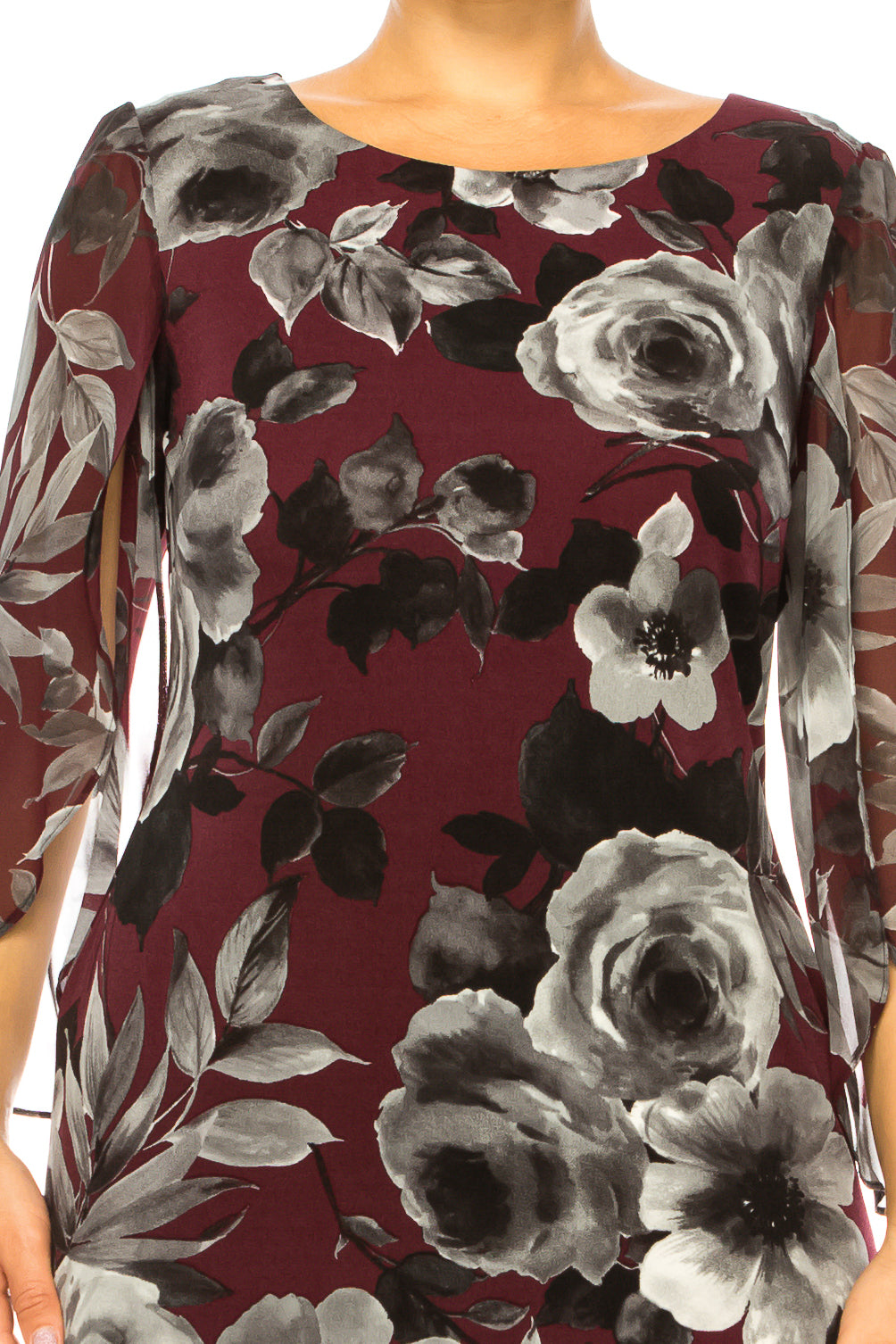 Connected Apparel Floral Split-Sleeve Sheath Dress
