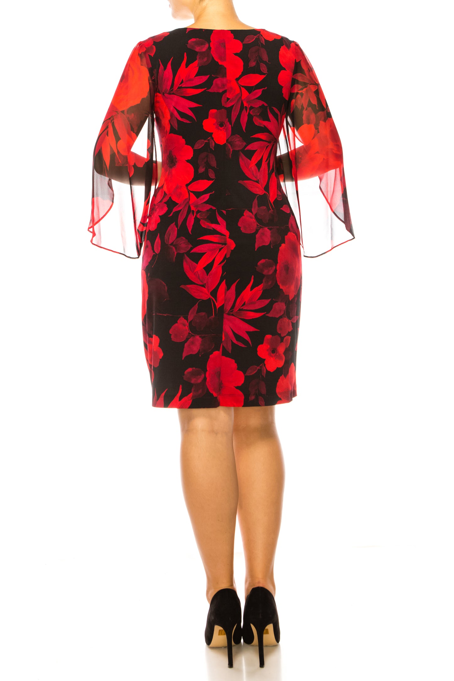 Connected Apparel Floral Split-Sleeve Sheath Dress