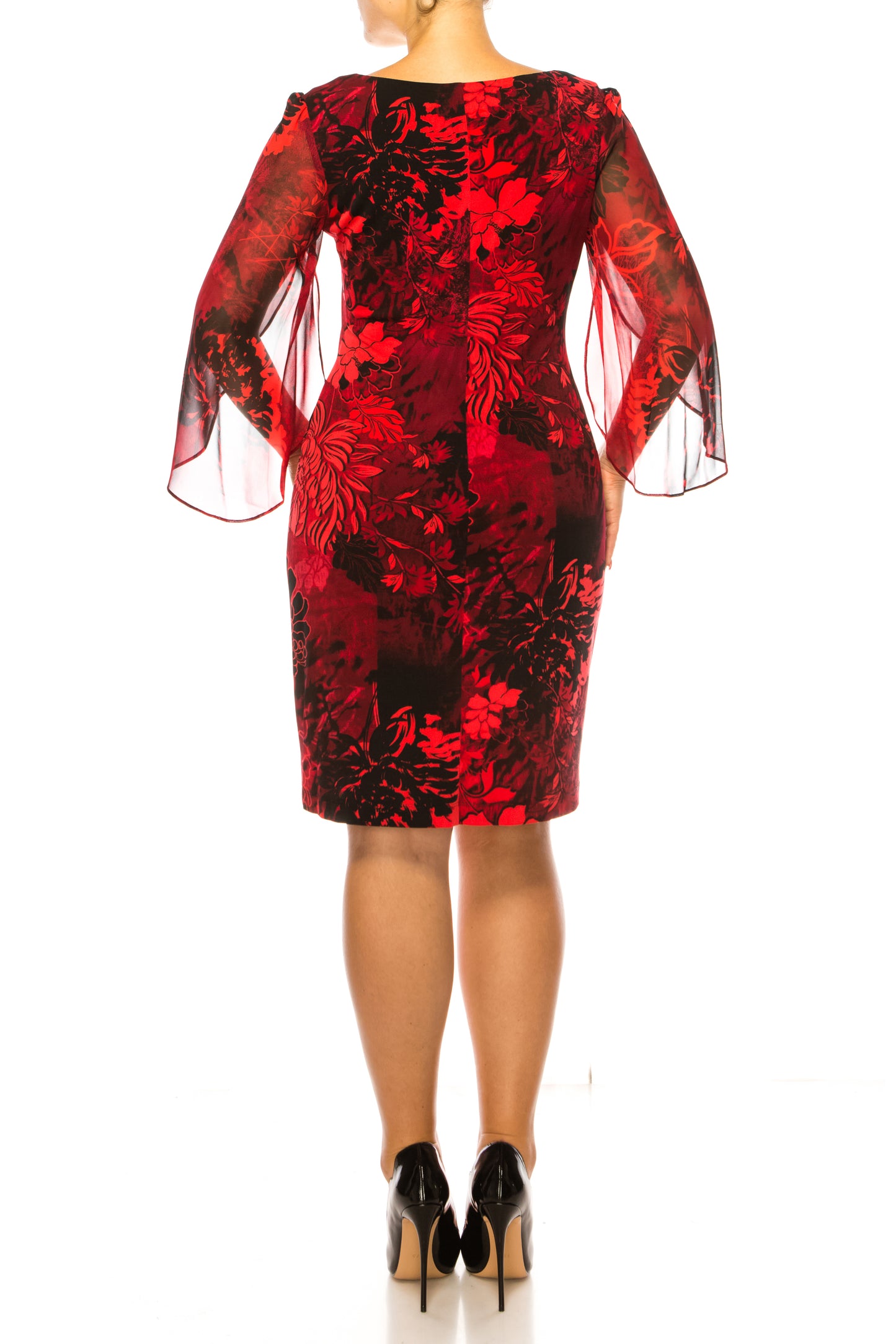 Connected Apparel Floral 3/4 Split-Sleeve Dress