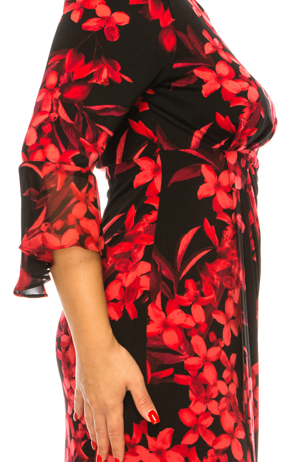 Connected Apparel Trumpet Sleeve Floral Dress