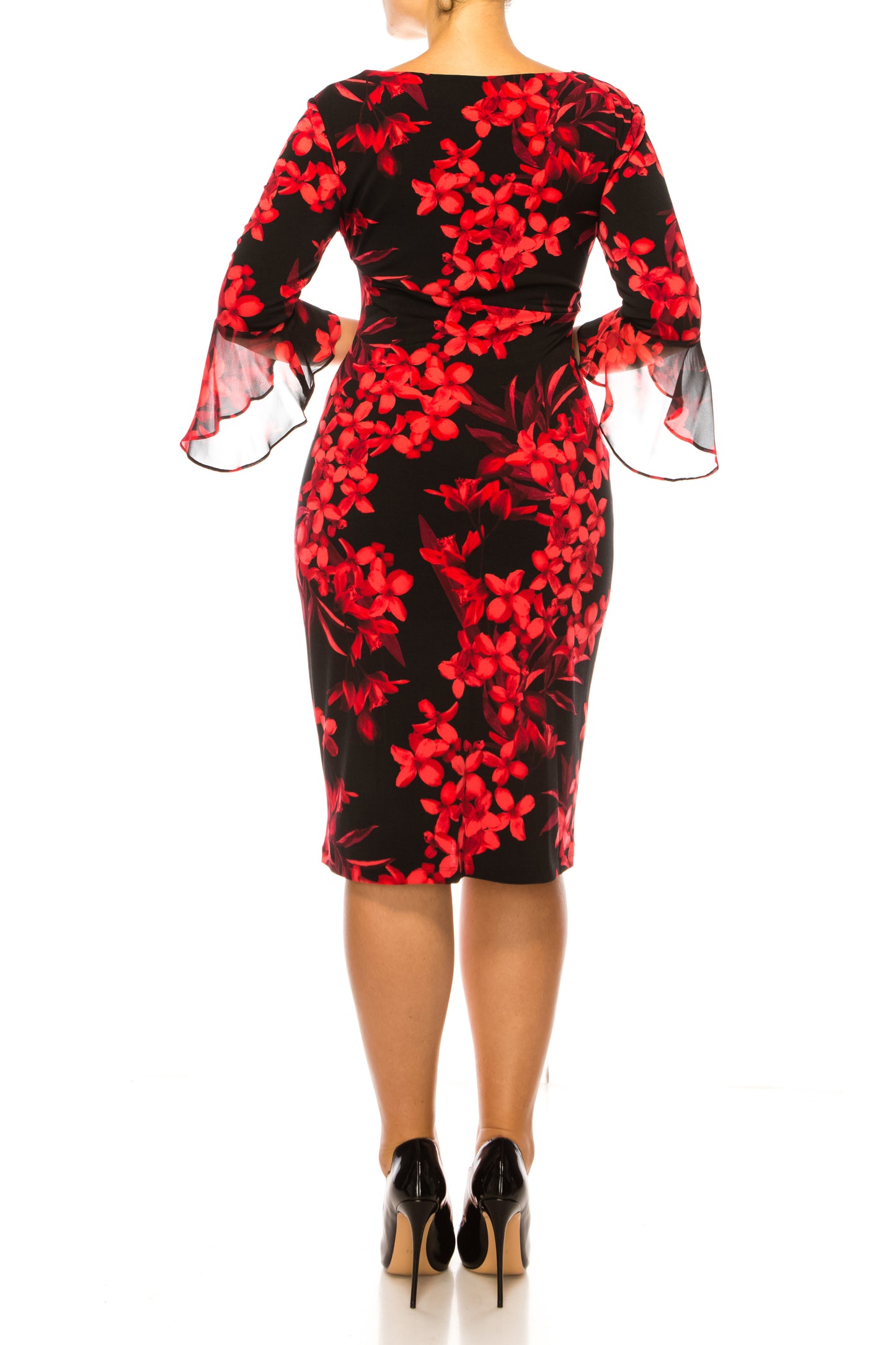 Connected Apparel Trumpet Sleeve Floral Dress