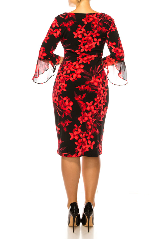 Connected Apparel Trumpet Sleeve Floral Dress