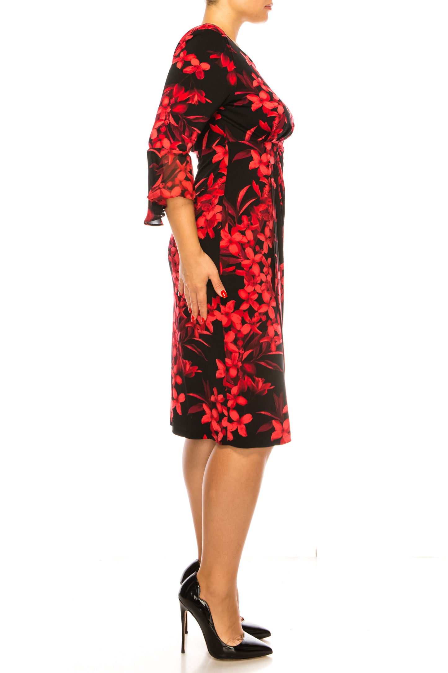 Connected Apparel Trumpet Sleeve Floral Dress