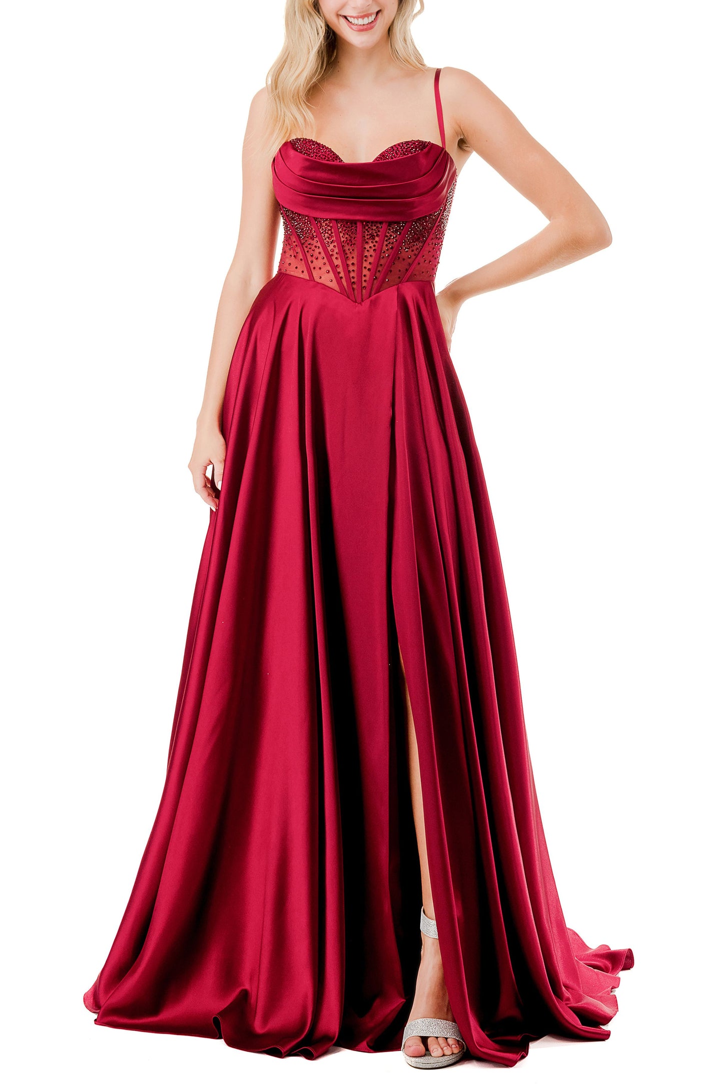 Coya Collection Draped Rhinestone Evening Dress