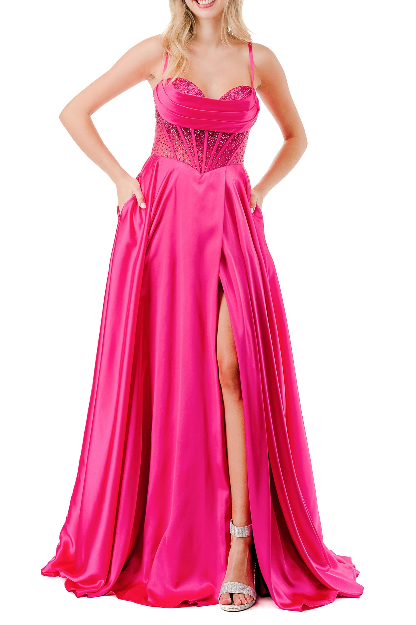 Coya Collection Draped Rhinestone Evening Dress