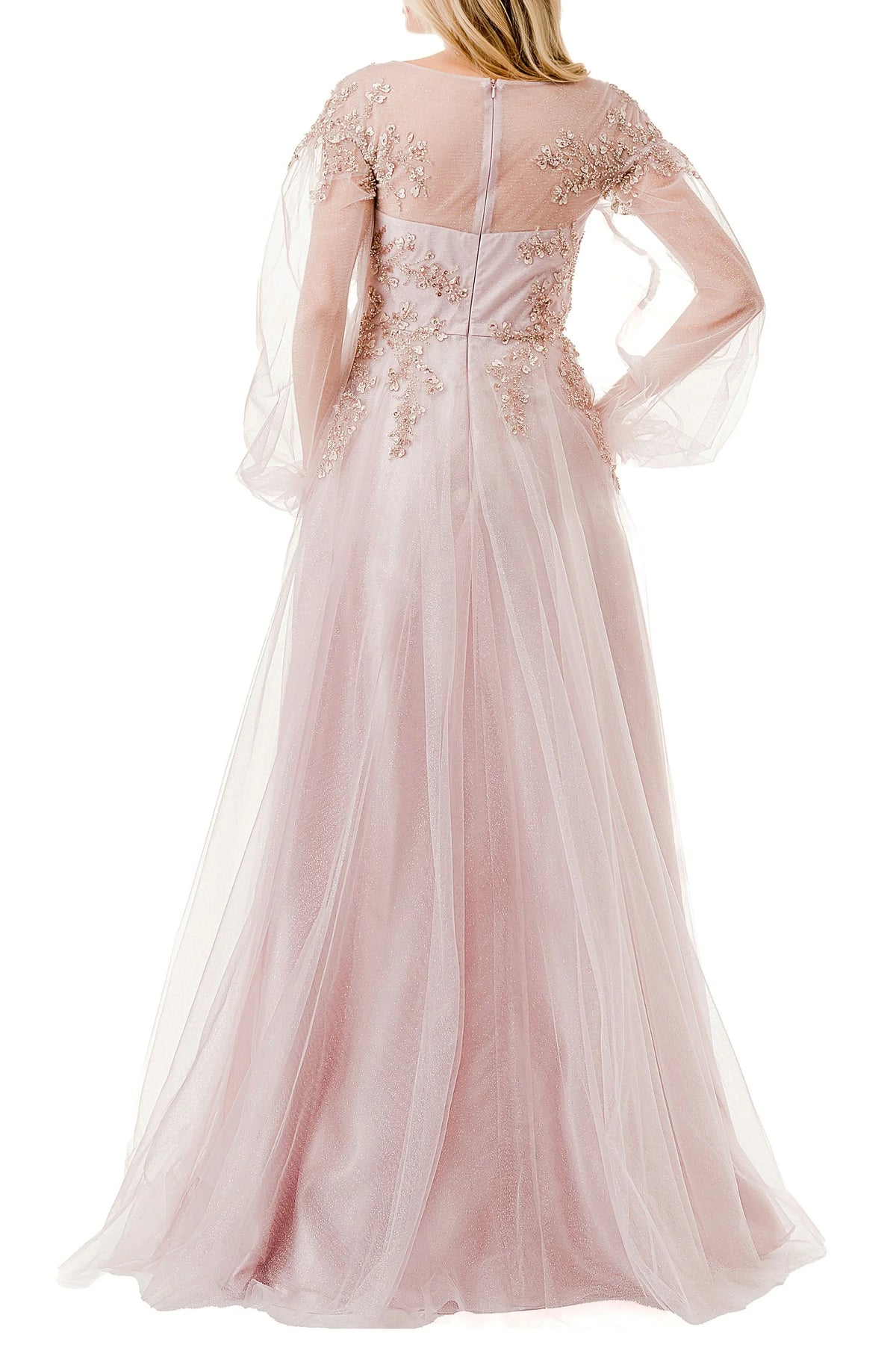 Coya Collection Long Sleeve Beaded Applique Dress