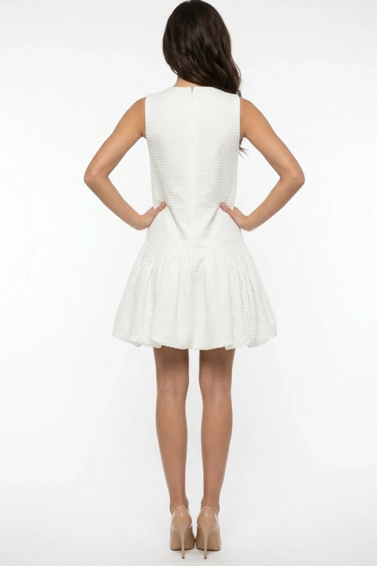 Cynthia Rowley White Textured Drop-Waist Bubble Hem Mini Dress