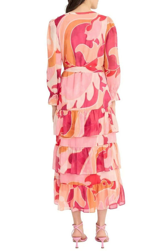 Donna Morgan Multi Print Tiered Ruffle Maxi Dress