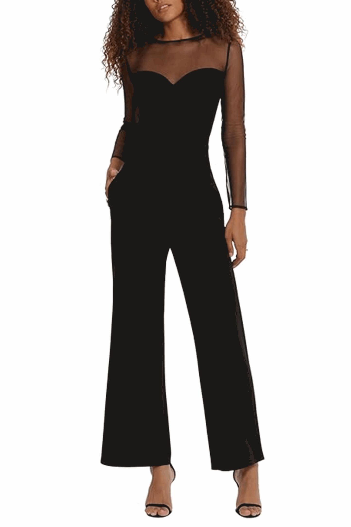 Donna Morgan Illusion Neckline Wide Leg Jumpsuit