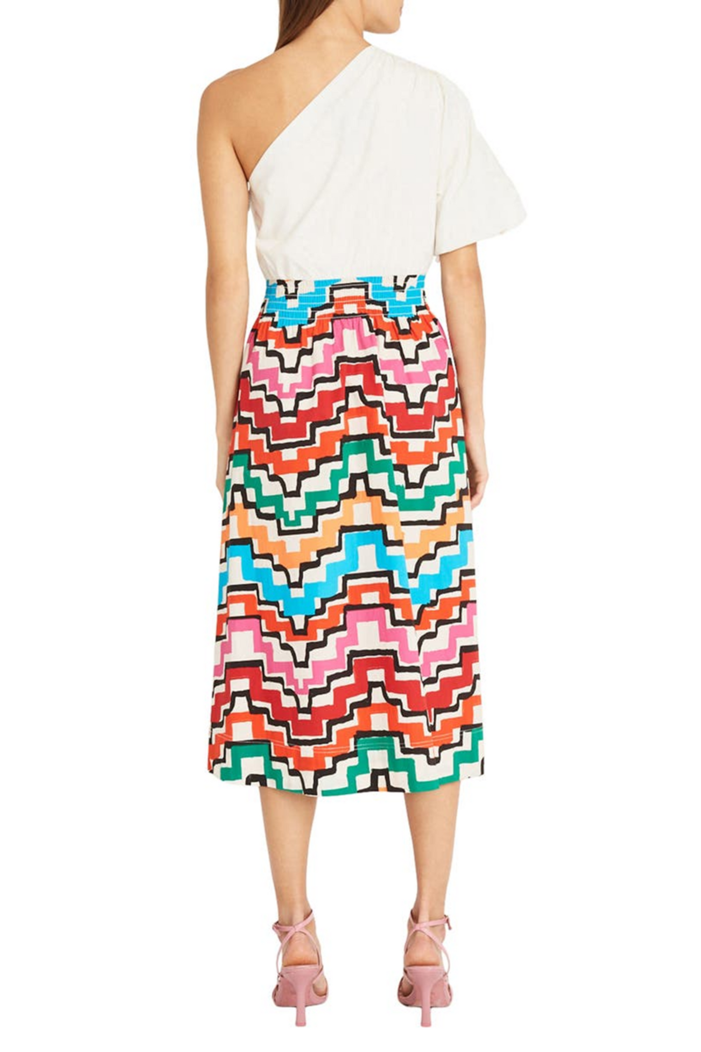 Donna Morgan Contrast Print One-Shoulder Dress