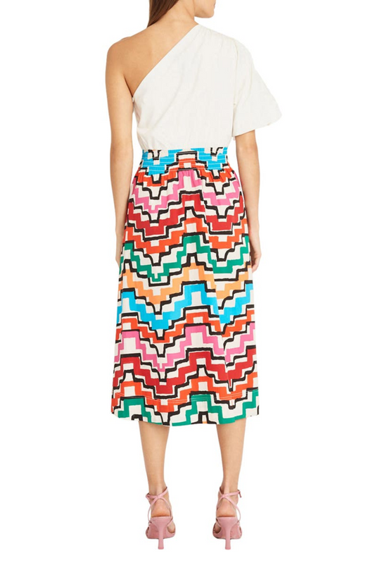 Donna Morgan Contrast Print One-Shoulder Dress