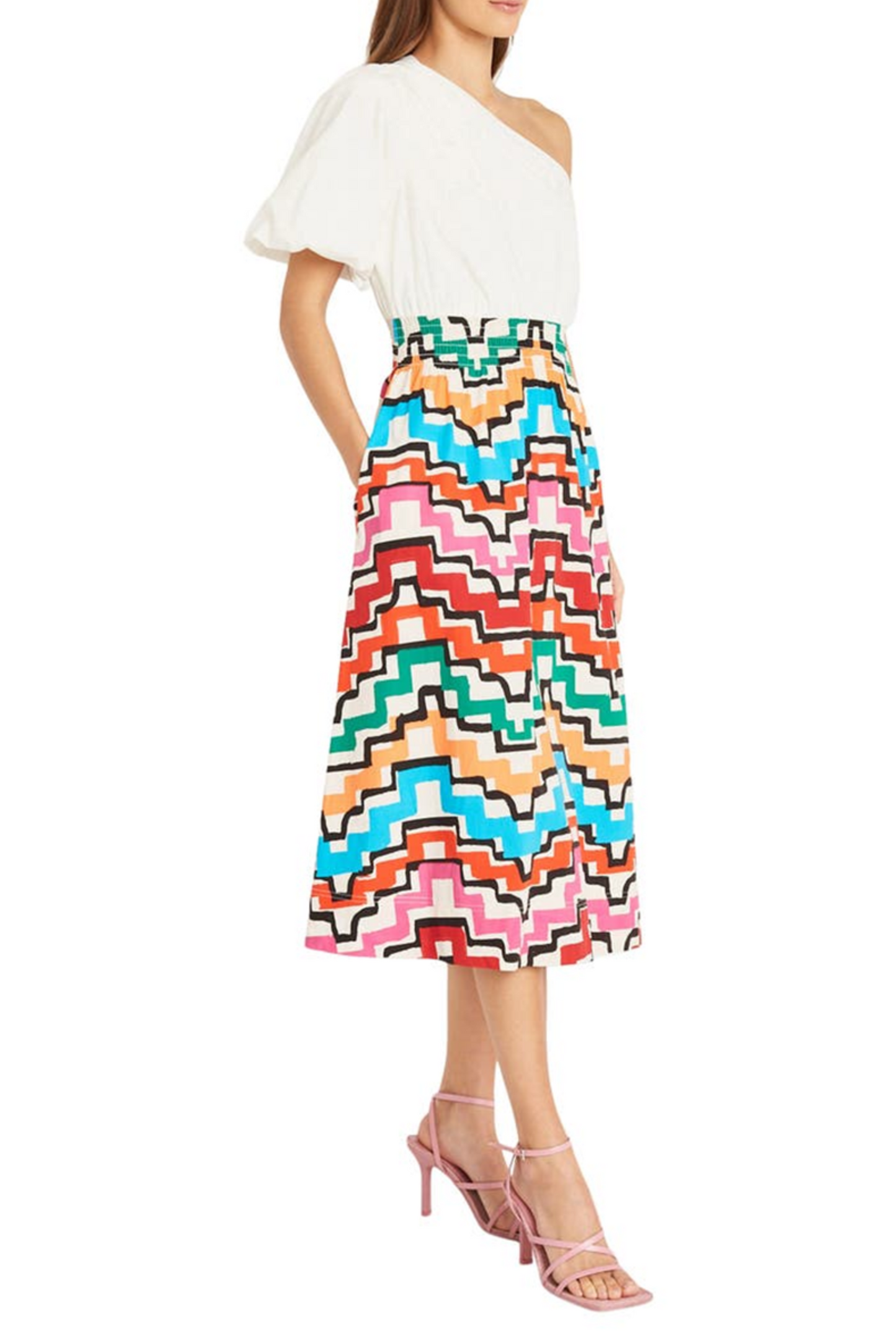 Donna Morgan Contrast Print One-Shoulder Dress