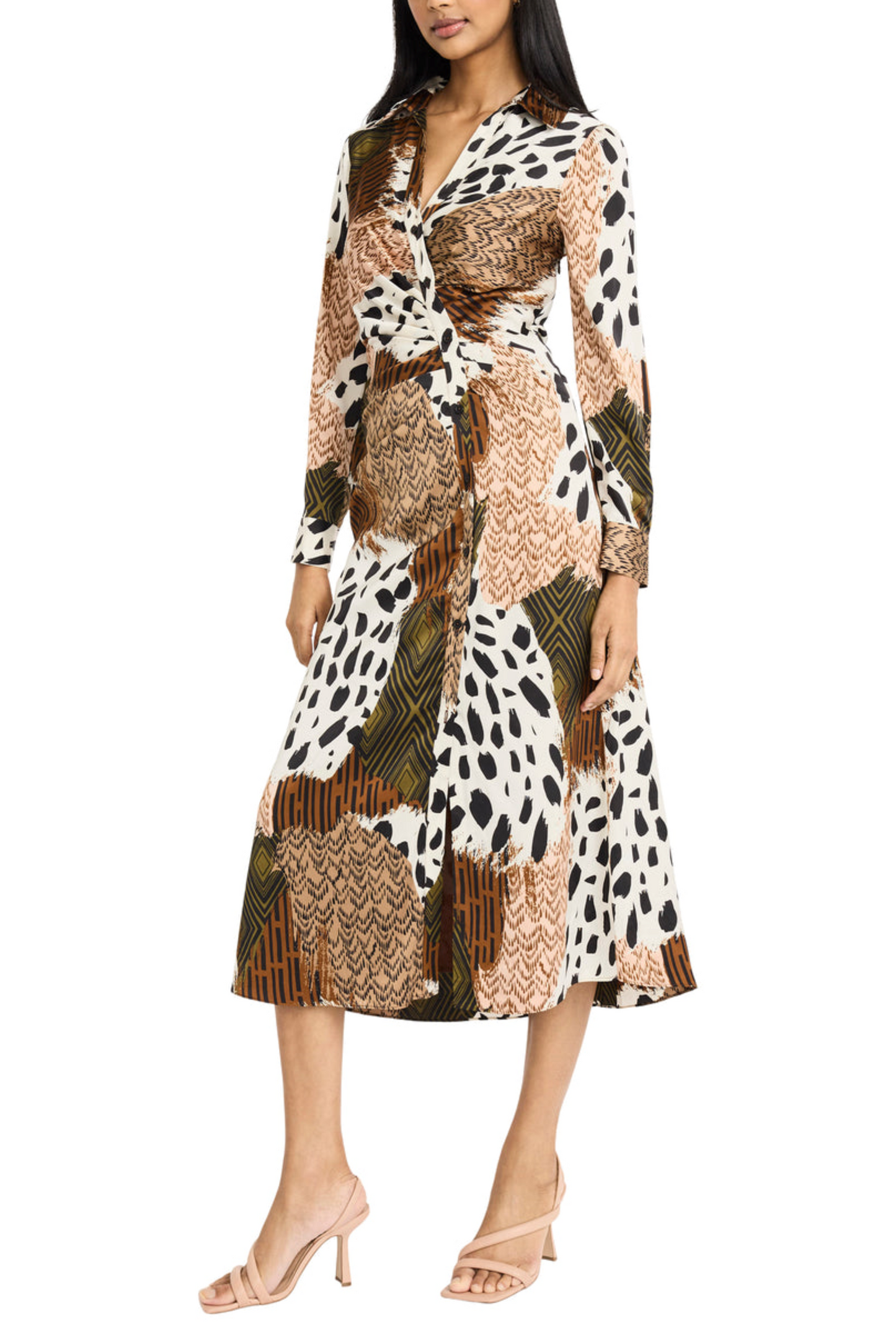 Donna Morgan Multi Print Long Sleeve Shirt Dress