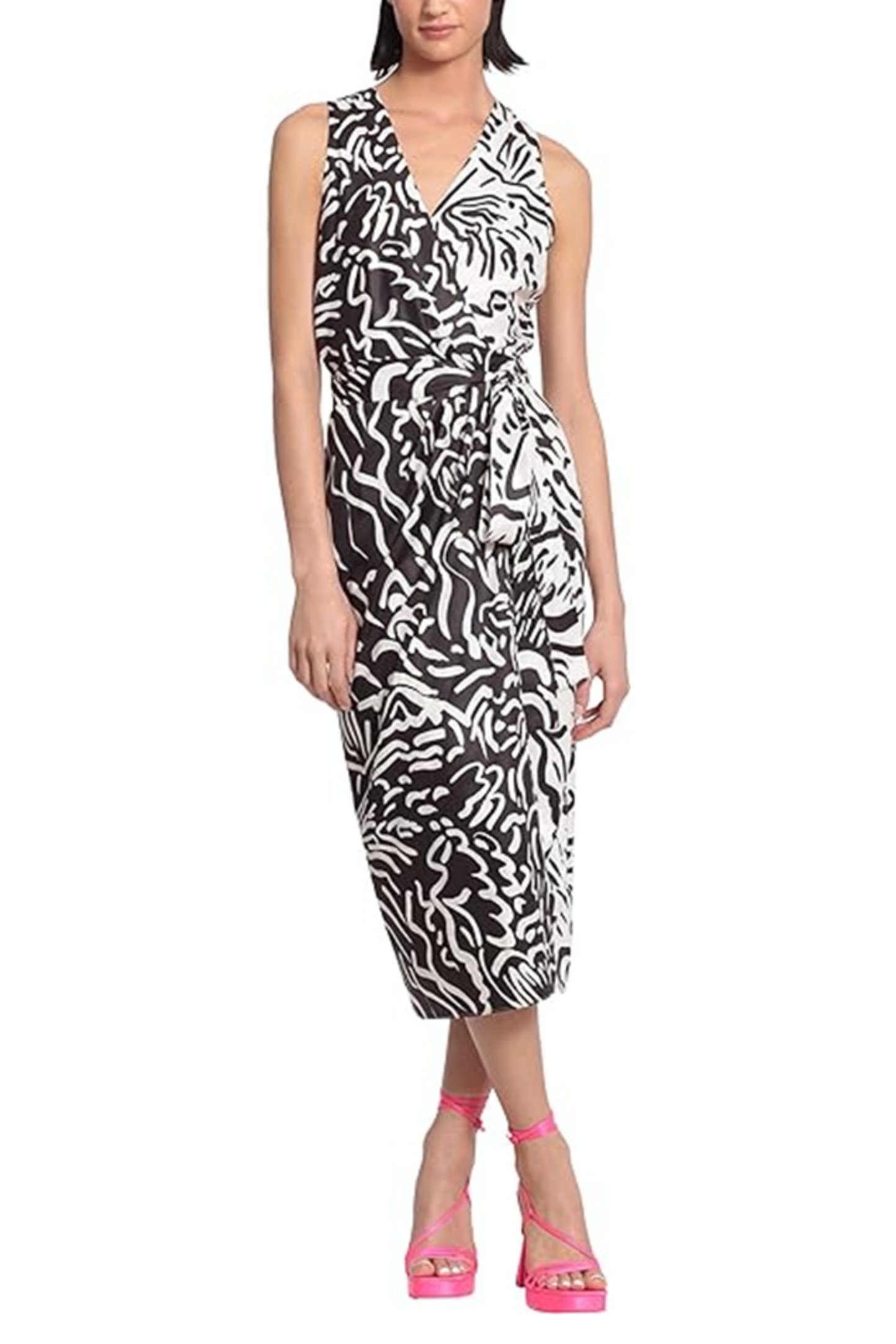 Donna Morgan Abstract Print Sleeveless Wrap Dress
