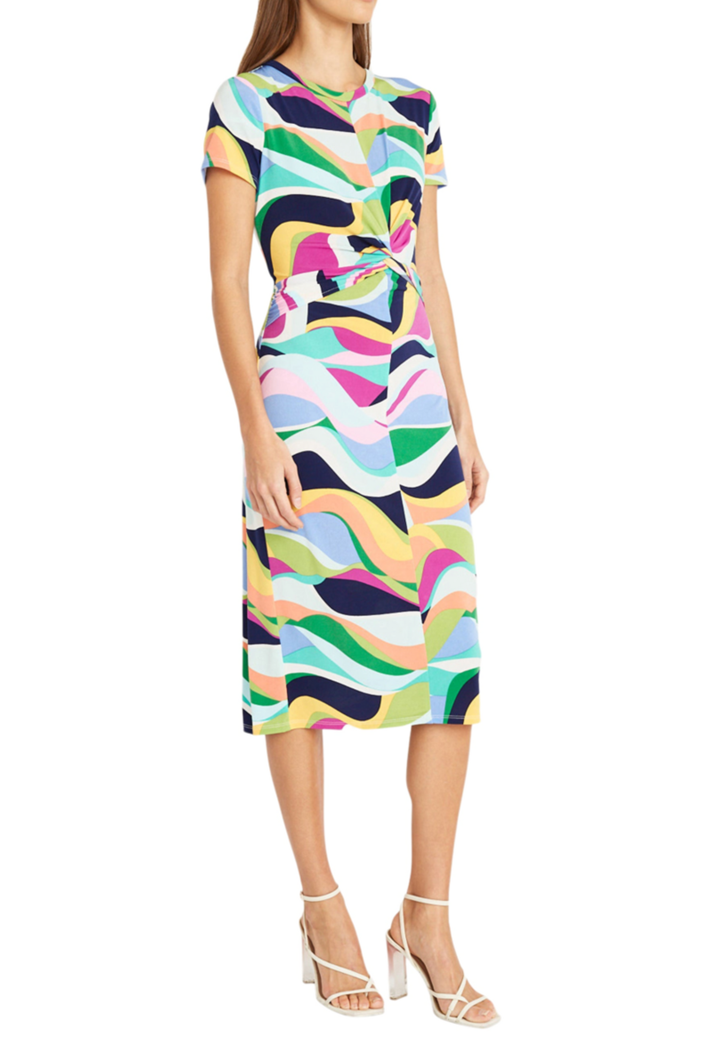 Donna Morgan Short Sleeve Abstract Midi Dress